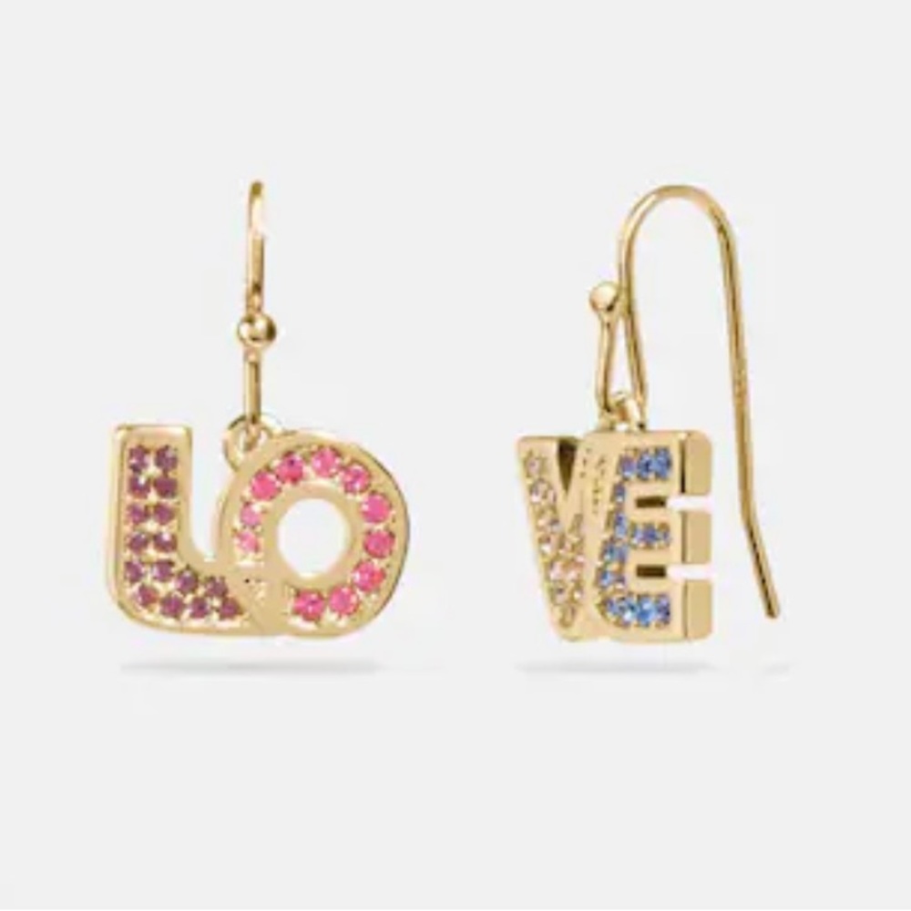 COACH LOVE Earrings in Goldtone W/ Sparkling Multicolour Crystals